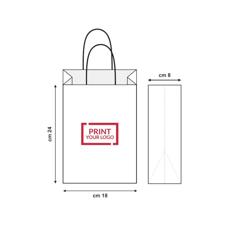 busta in carta colorata con manici in cordino 18x8x24 cm per uso commerciale