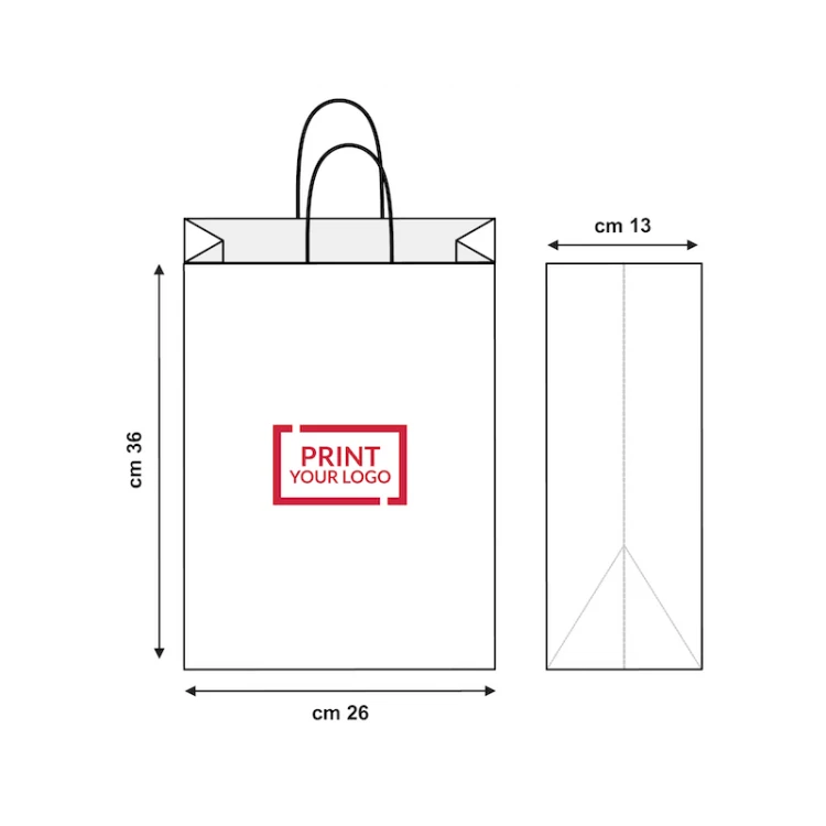 Shopper carta bianca con manici a cordino 26x13x36 cm per uso commerciale