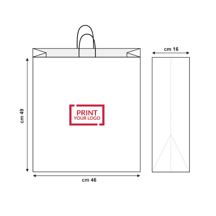 Shopper carta bianca con manici a cordino 46x16x49 cm per uso commerciale