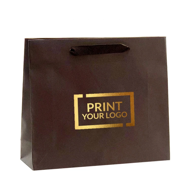 Buste carta kraft eleganti con maniglia in fettuccia di cotone, personalizzate a 1 colore, formato 54+14x44 cm