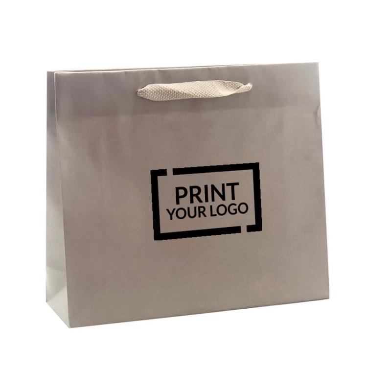 Buste carta kraft eleganti con maniglia in fettuccia di cotone, personalizzate a 1 colore, formato 54+14x44 cm