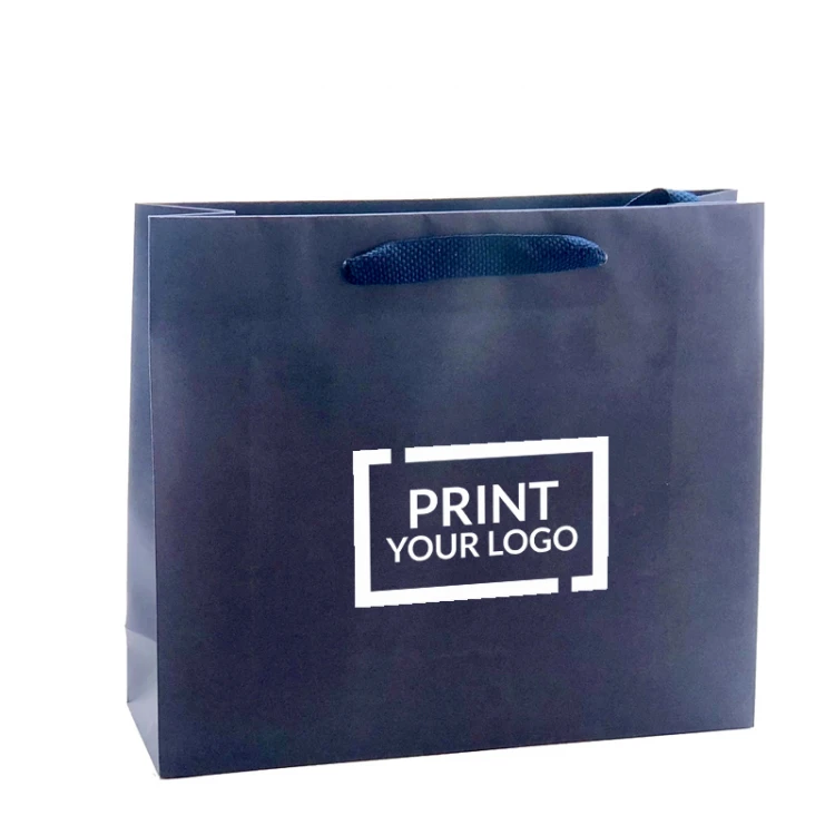 Buste carta kraft eleganti con maniglia in fettuccia di cotone, personalizzate a 1 colore, formato 54+14x44 cm