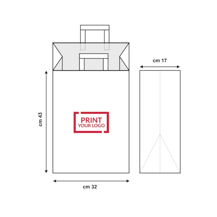 Sacchetti carta personalizzati ingrosso con stampa inclusa su entrambi i lati, realizzati in carta kraft bianca robusta ed eco-friendly