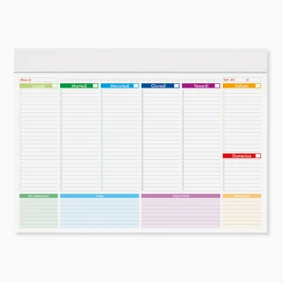 Planning settimanale con ampia area per appunti