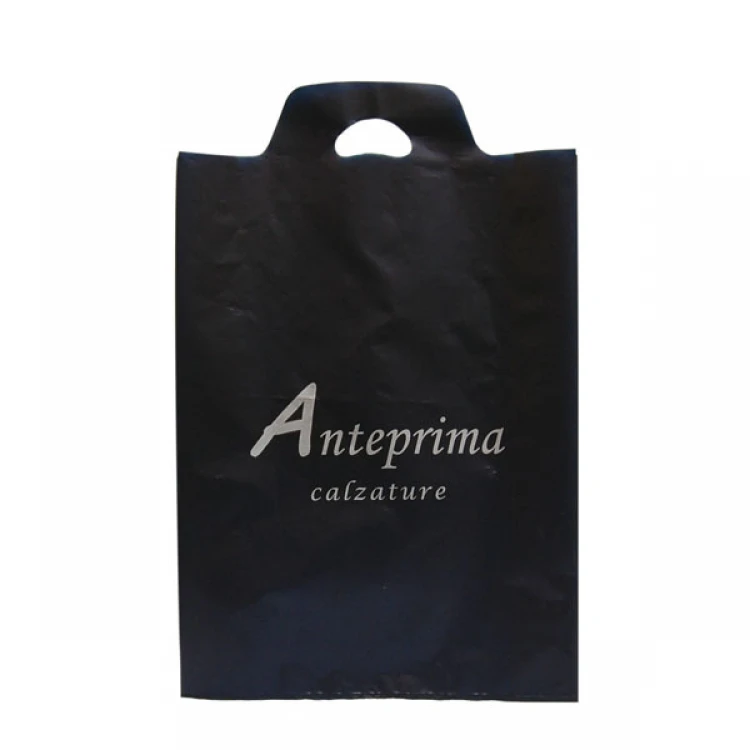 Sacchetti plastica personalizzati in HDPE con logo aziendale, spessore 100 micron