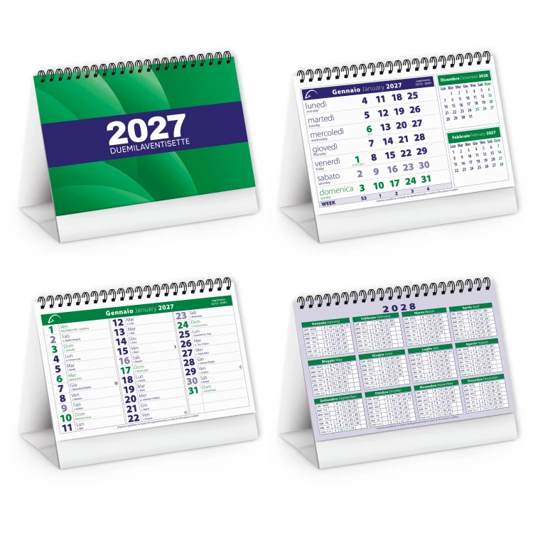 Calendario mensual de escritorio con soporte de cartón