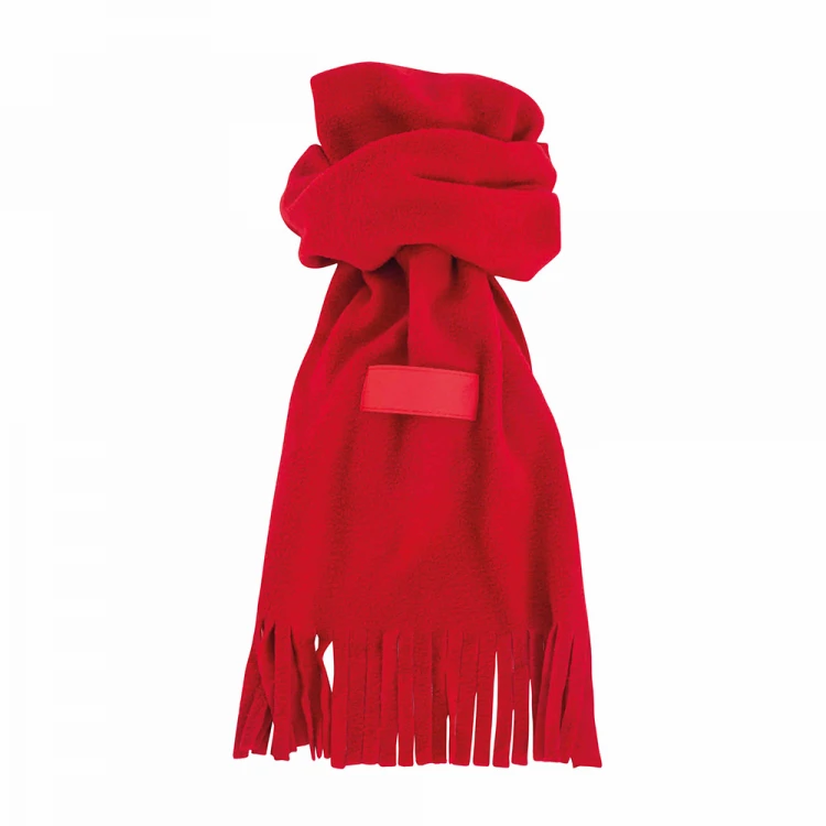 Sciarpa in pile con frange ed etichetta
