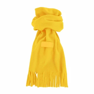 Sciarpa in pile con frange ed etichetta