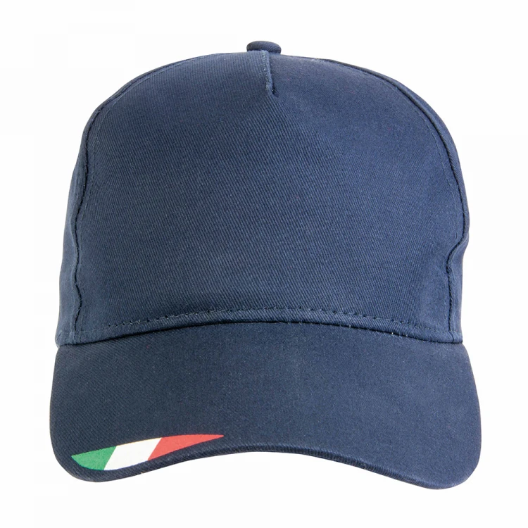 Casquette en polyester 5 panneaux avec visière tricolore à personnaliser avec logo