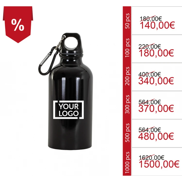 Borracce personalizzate in alluminio con moschettone in metallo per eventi promozionali