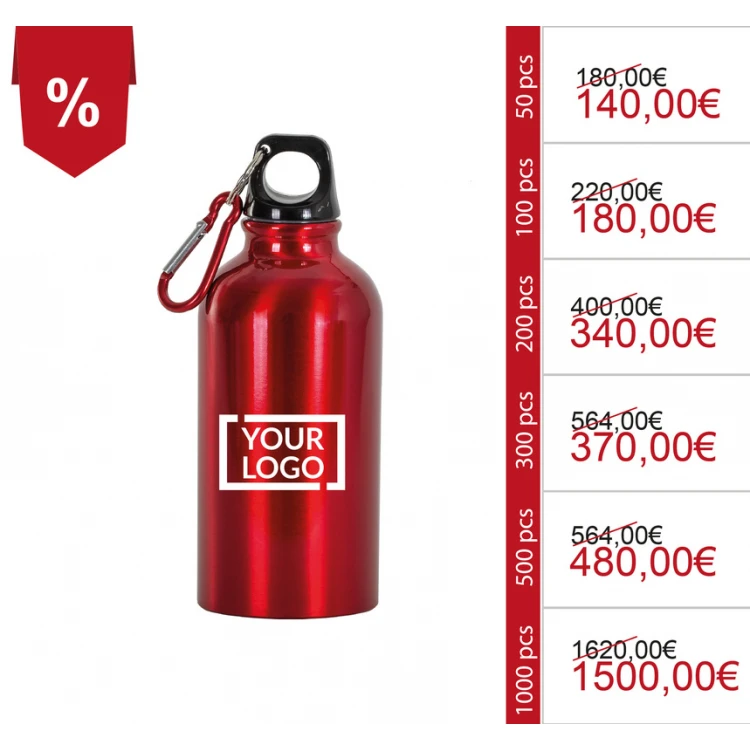 Borracce personalizzate in alluminio con moschettone in metallo per eventi promozionali