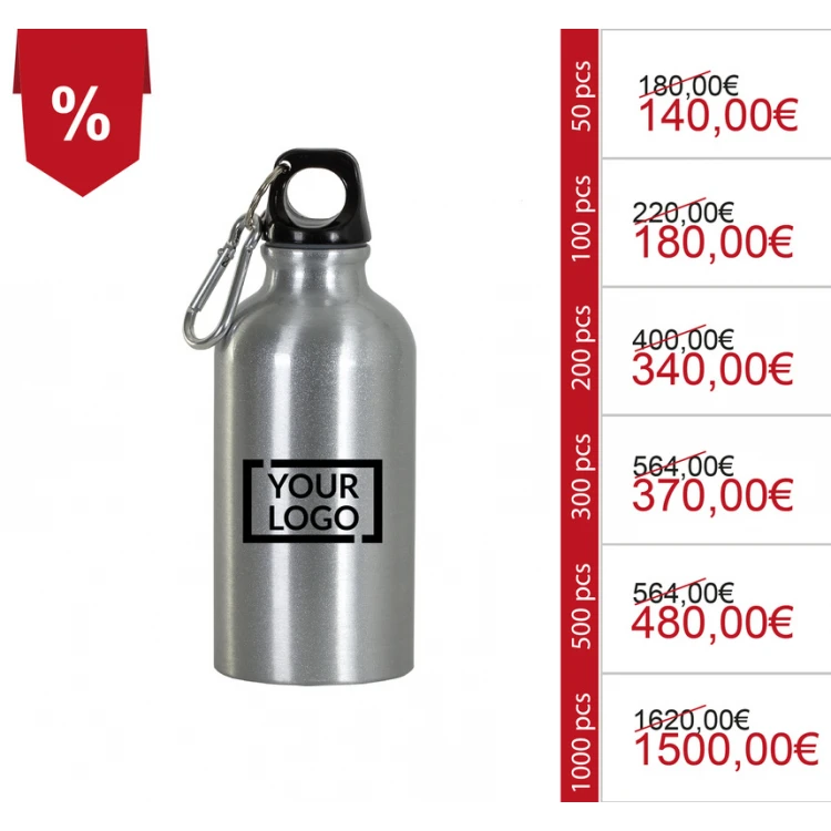 Borracce personalizzate in alluminio con moschettone in metallo per eventi promozionali