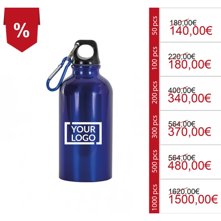 Borracce personalizzate in alluminio con moschettone in metallo per eventi promozionali