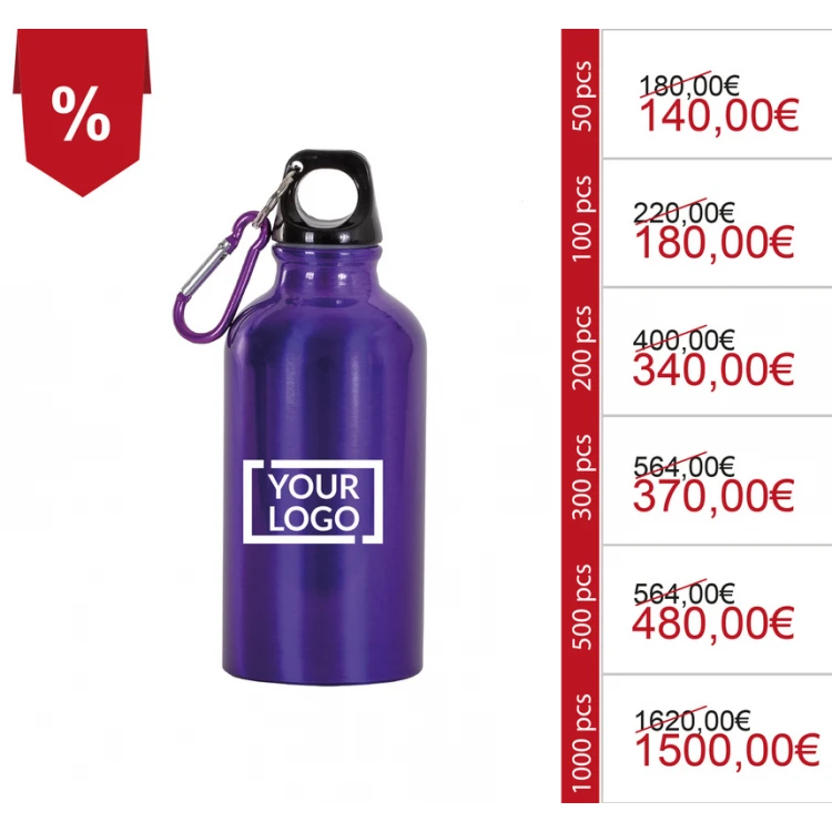 Borracce personalizzate in alluminio con moschettone in metallo per eventi promozionali