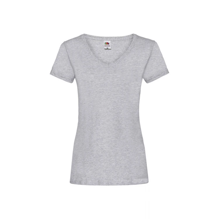Camiseta mujer FRUIT OF THE LOOM Valueweight gris melange cuello en V vista frontal