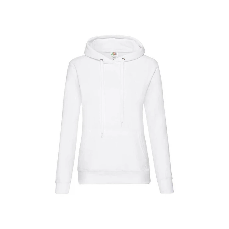 Sudadera mujer con capucha forrada y bolsillo tipo canguro, disponible para personalizar con logo