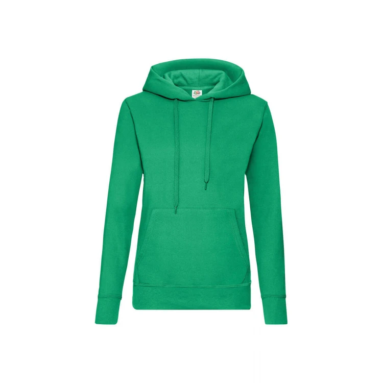 Sudadera mujer con capucha forrada y bolsillo tipo canguro, disponible para personalizar con logo