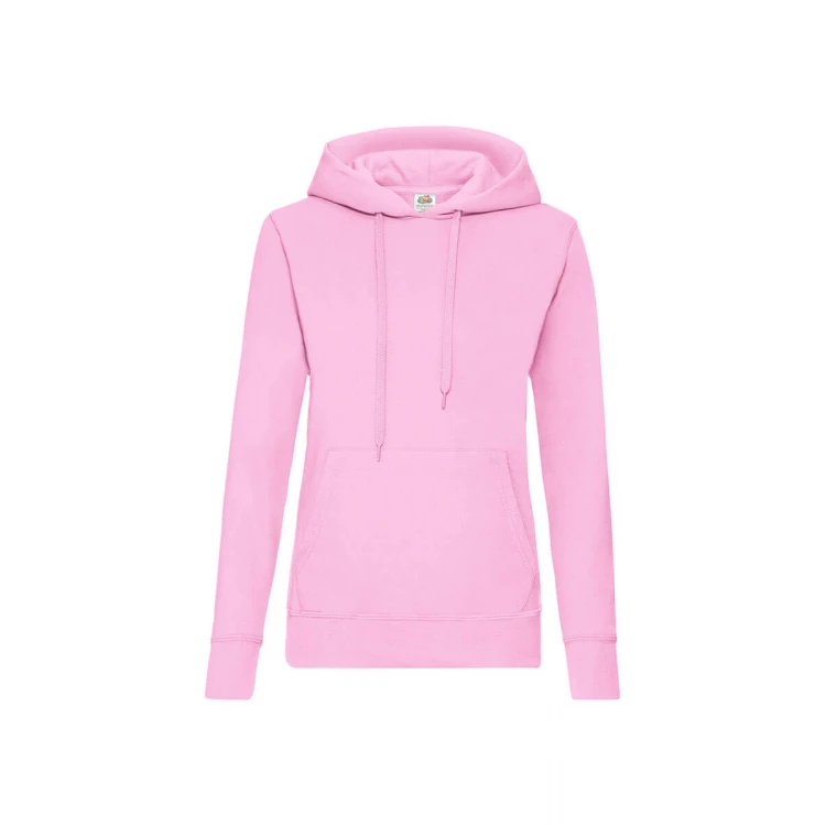 Sudadera mujer con capucha forrada y bolsillo tipo canguro, disponible para personalizar con logo