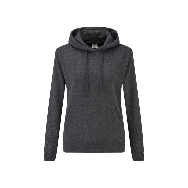 Sudadera mujer con capucha forrada y bolsillo tipo canguro, disponible para personalizar con logo