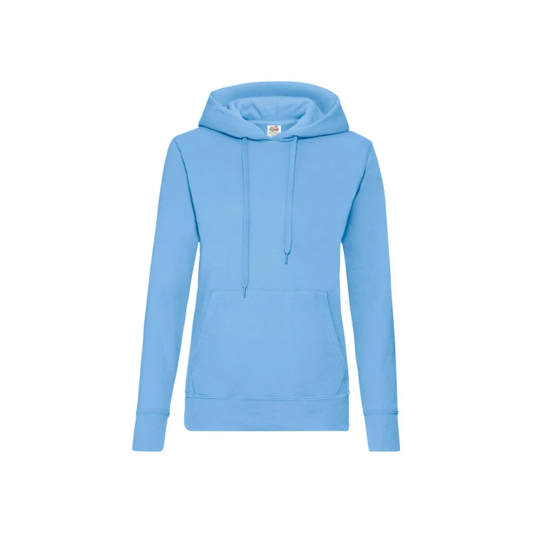 Sudadera mujer con capucha forrada y bolsillo tipo canguro, disponible para personalizar con logo