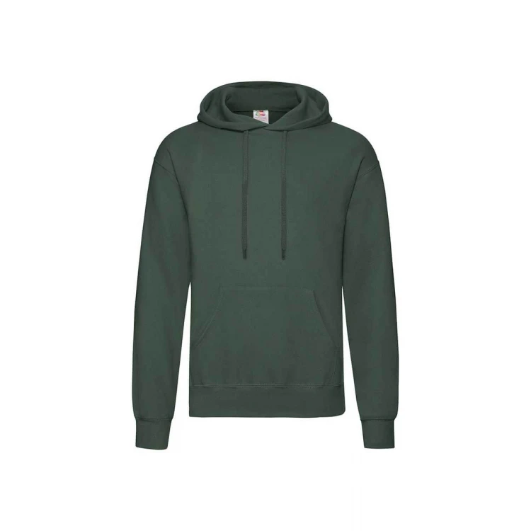 Sudadera gris oscuro FRUIT OF THE LOOM con capucha, bolsillo canguro, vista frontal, lista para personalización con logo