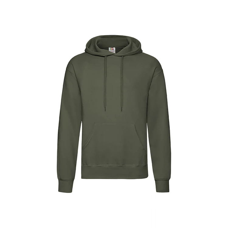 Sudadera gris oscuro FRUIT OF THE LOOM con capucha, bolsillo canguro, vista frontal, lista para personalización con logo