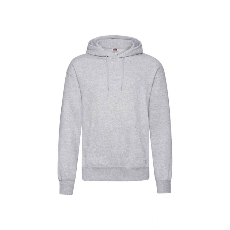Sudadera gris oscuro FRUIT OF THE LOOM con capucha, bolsillo canguro, vista frontal, lista para personalización con logo