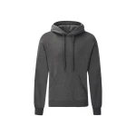 Sudadera gris oscuro FRUIT OF THE LOOM con capucha, bolsillo canguro, vista frontal, lista para personalización con logo