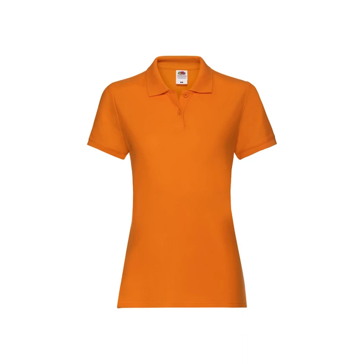 Polo femme avec col et boutons en coton, couture cintrée féminine, personnalisable avec logo
