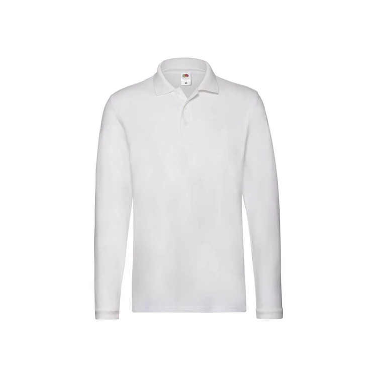 Polo FRUIT OF THE LOOM mod. Premium LS manga larga en algodón con cuello de tres botones, lista para personalizar con logo