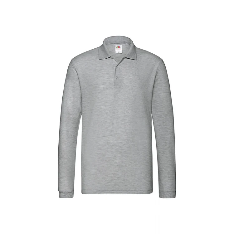 Polo FRUIT OF THE LOOM mod. Premium LS manga larga en algodón con cuello de tres botones, lista para personalizar con logo
