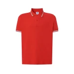 Polo en piqué de algodón con cuello, detalles tricolores en cuello y puño de manga, personalización con logo