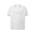 Polo en piqué de algodón con cuello, detalles tricolores en cuello y puño de manga, personalización con logo