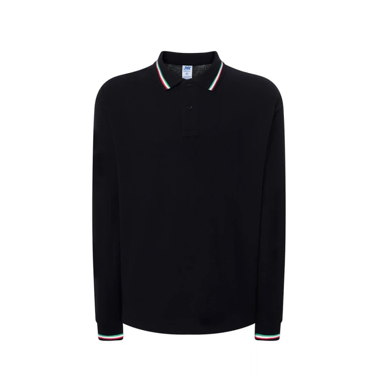 Polo JHK mod. Regular Italia LS de manga larga en algodón con cuello tricolor personalizable con logo
