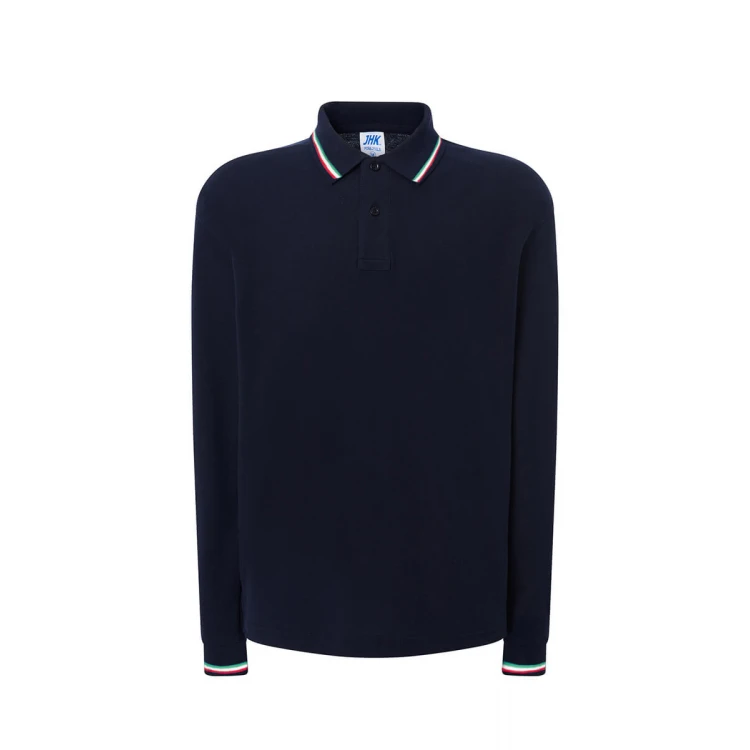 Polo JHK mod. Regular Italia LS de manga larga en algodón con cuello tricolor personalizable con logo