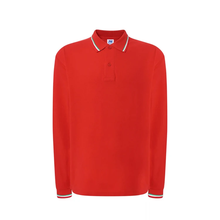 Polo JHK mod. Regular Italia LS de manga larga en algodón con cuello tricolor personalizable con logo