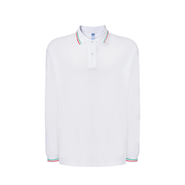 Polo JHK mod. Regular Italia LS de manga larga en algodón con cuello tricolor personalizable con logo