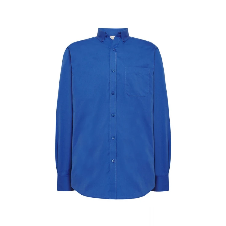 Camisa hombre JHK Oxford LS en algodón poliéster reciclado, vista frontal, lista para personalizar con logo