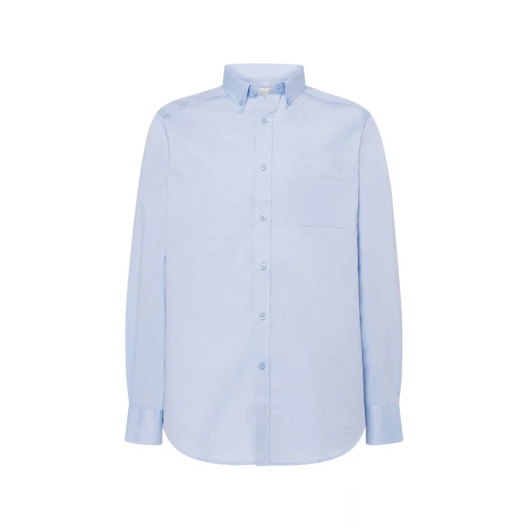 Camisa hombre JHK Oxford LS en algodón poliéster reciclado, vista frontal, lista para personalizar con logo