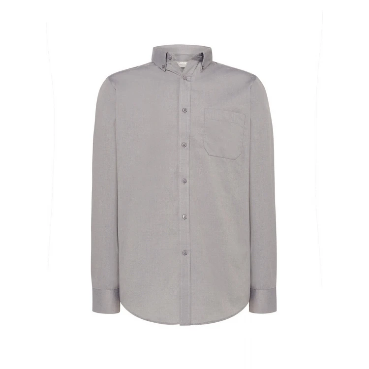 Camisa hombre JHK Oxford LS en algodón poliéster reciclado, vista frontal, lista para personalizar con logo