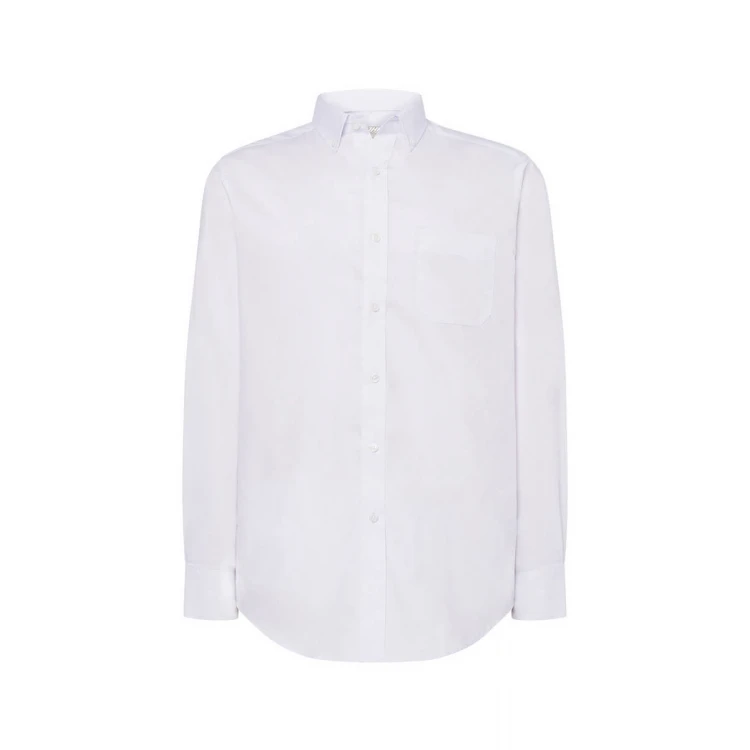 Camisa hombre JHK Oxford LS en algodón poliéster reciclado, vista frontal, lista para personalizar con logo
