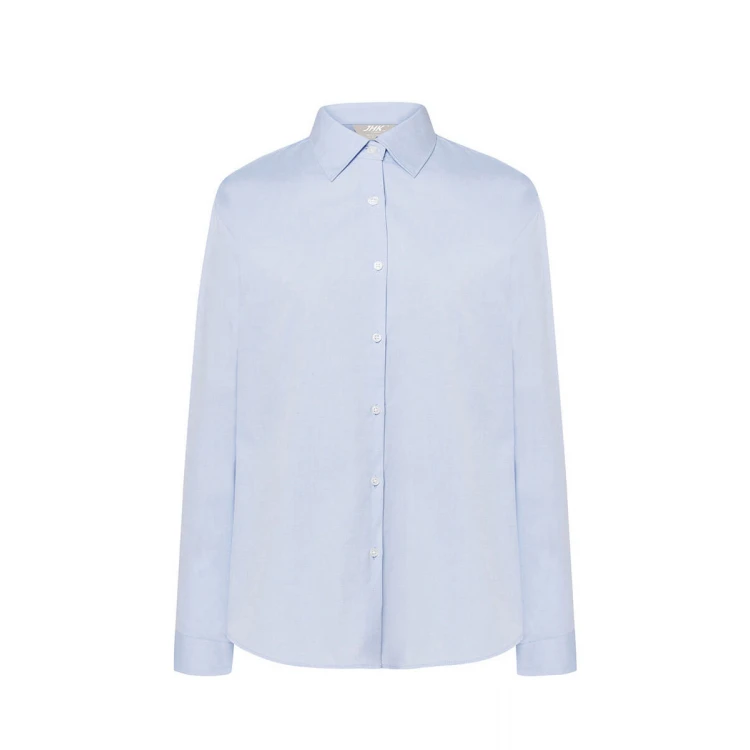 Camisa mujer Oxford LS JHK en algodón y poliéster reciclado con manga larga, disponible para personalizar con logotipo empresarial