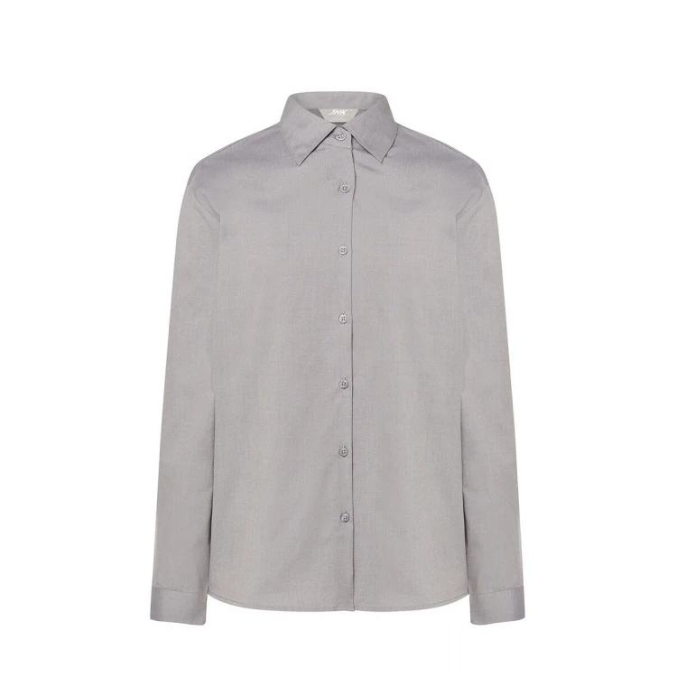 Camisa mujer Oxford LS JHK en algodón y poliéster reciclado con manga larga, disponible para personalizar con logotipo empresarial