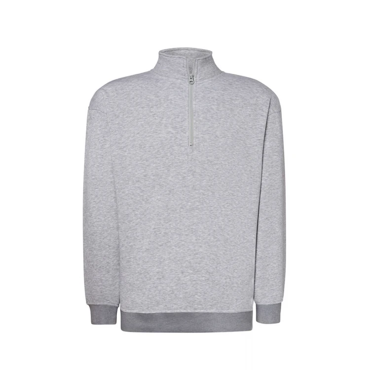 Sweat homme JHK Premium demi-zip en coton et polyester recyclé, vue de face à personnaliser avec logo