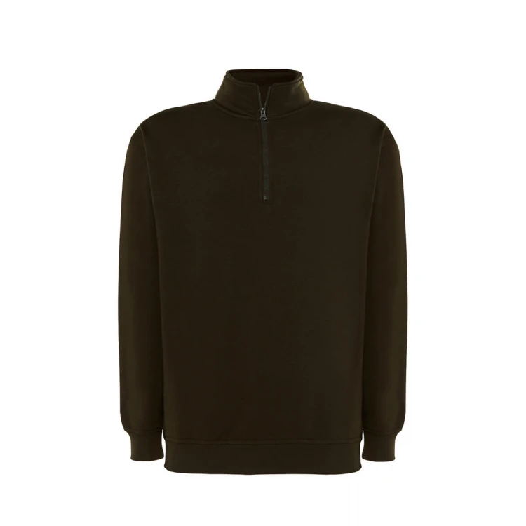 Sweat homme JHK Premium demi-zip en coton et polyester recyclé, vue de face à personnaliser avec logo