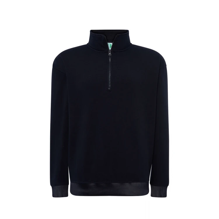 Sweat homme JHK Premium demi-zip en coton et polyester recyclé, vue de face à personnaliser avec logo