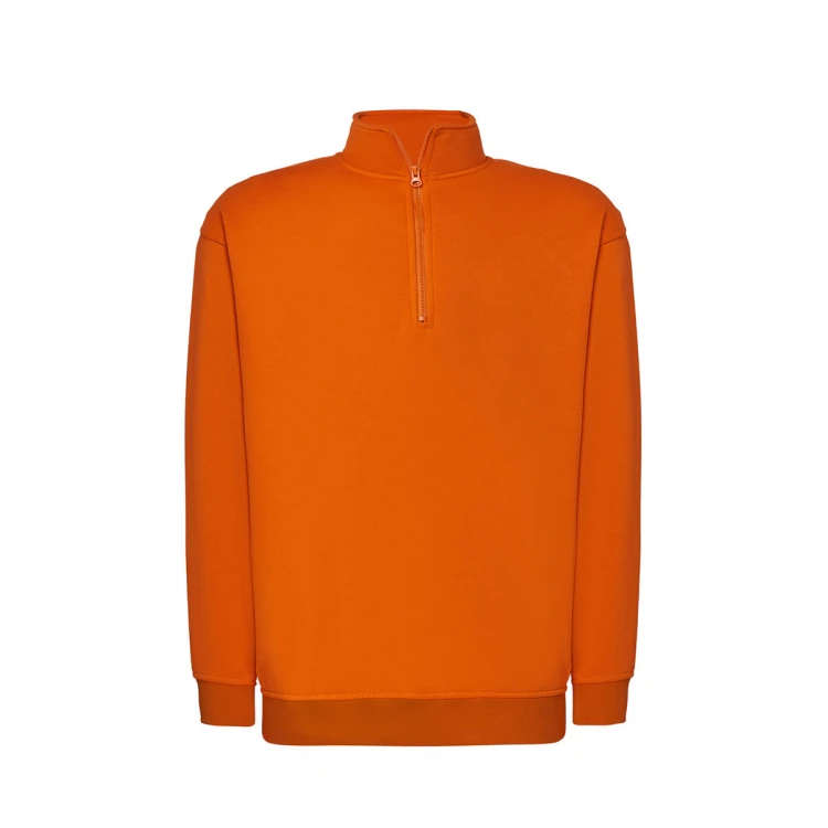 Sweat homme JHK Premium demi-zip en coton et polyester recyclé, vue de face à personnaliser avec logo