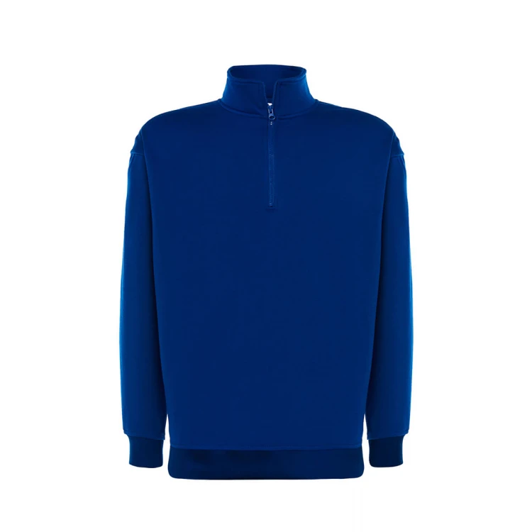 Sweat homme JHK Premium demi-zip en coton et polyester recyclé, vue de face à personnaliser avec logo