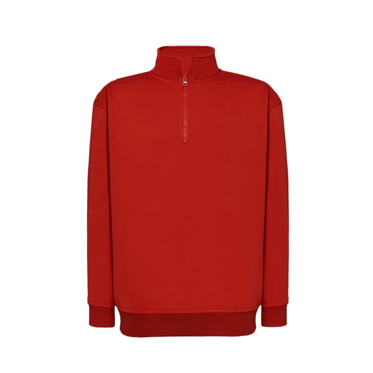 Sweat homme JHK Premium demi-zip en coton et polyester recyclé, vue de face à personnaliser avec logo
