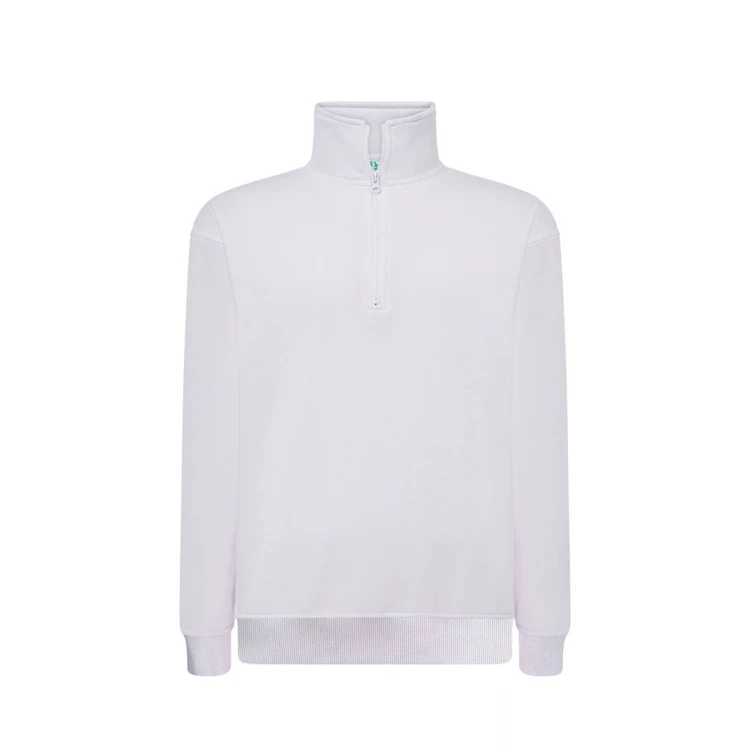 Sweat homme JHK Premium demi-zip en coton et polyester recyclé, vue de face à personnaliser avec logo